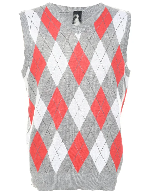 Relaxed Chic Argyle Pattern Sweater Vest - M