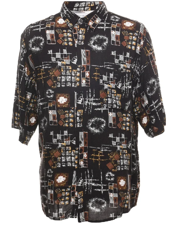 Simple Looks Black Abstract Design Short Sleeve Shirt - XL