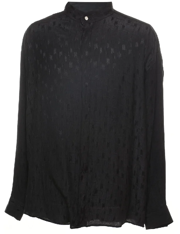 Cozy Lounge Wear Black Patterned Long-Sleeve Shirt - XL