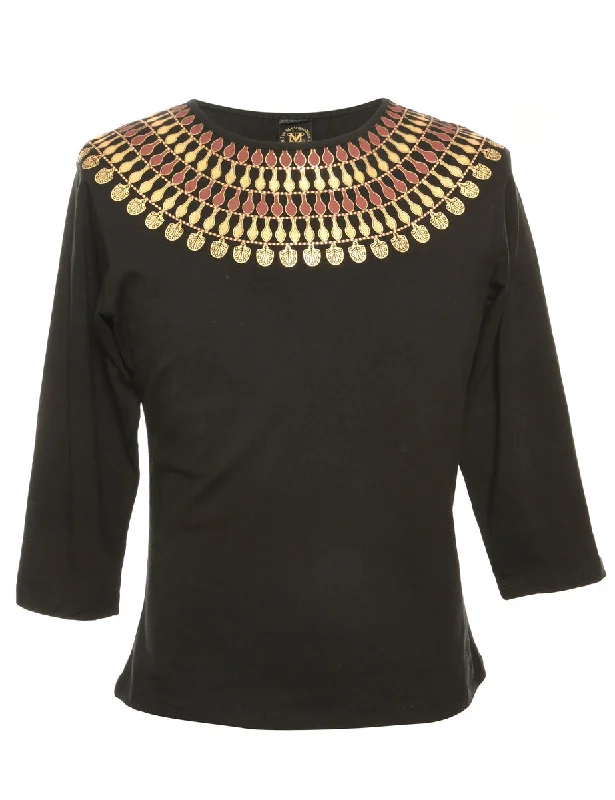 Bright Colors Black Printed T-shirt - S