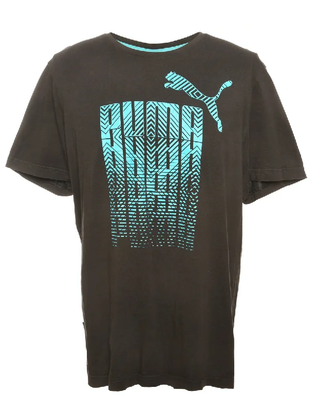 Ethnic Style Black Puma Printed T-shirt - L