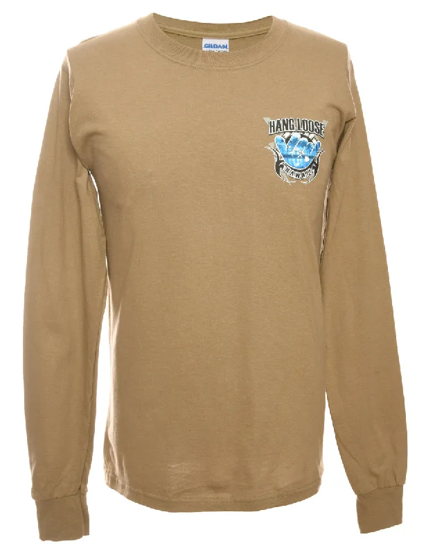 Relaxed And Casual Brown Gildan Hang Loose Printed T-shirt - S