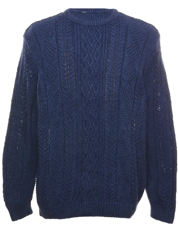 Elegant Casuals Cable Knit Navy Jumper - L