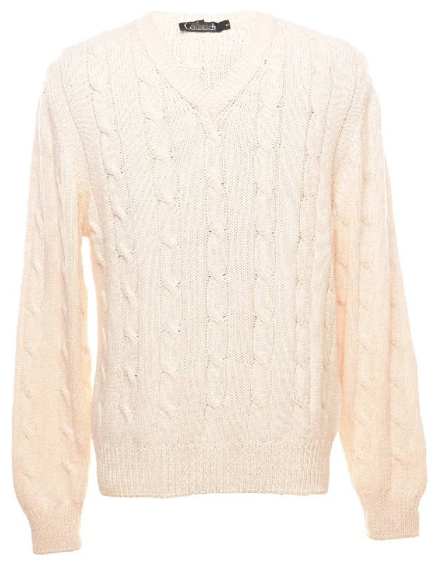 Comfortable Chic Cable Knit Off White Jumper - L