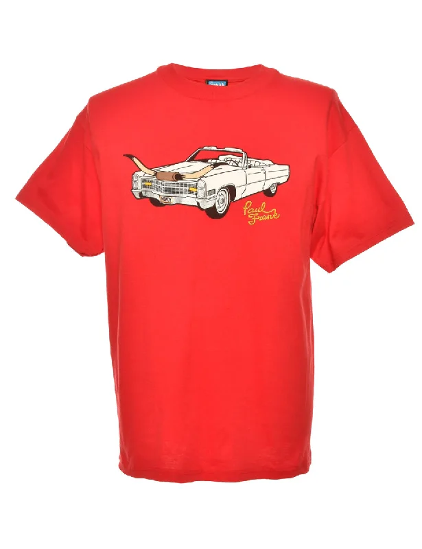 Sports Design Car Print Red T-shirt - M