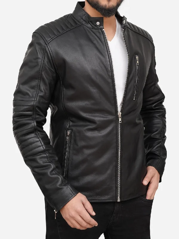 Edward Cafe Racer Black Leather Jacket