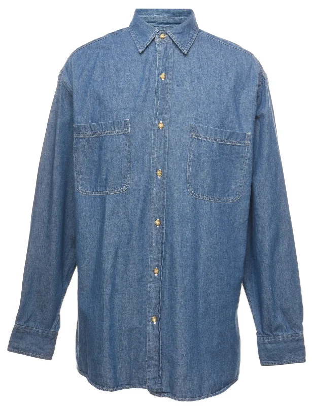 Simple Solid Color Faded Glory Denim Shirt - S