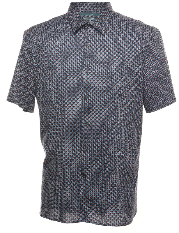 Breezy Comfort Geometric Pattern Blue & Orange Shirt - XL