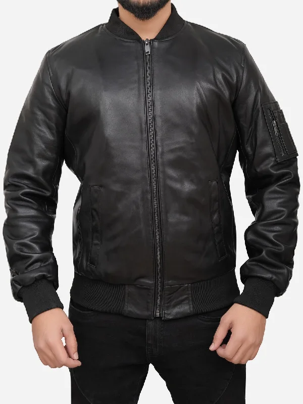 Griffin Black Bomber Leather Jacket