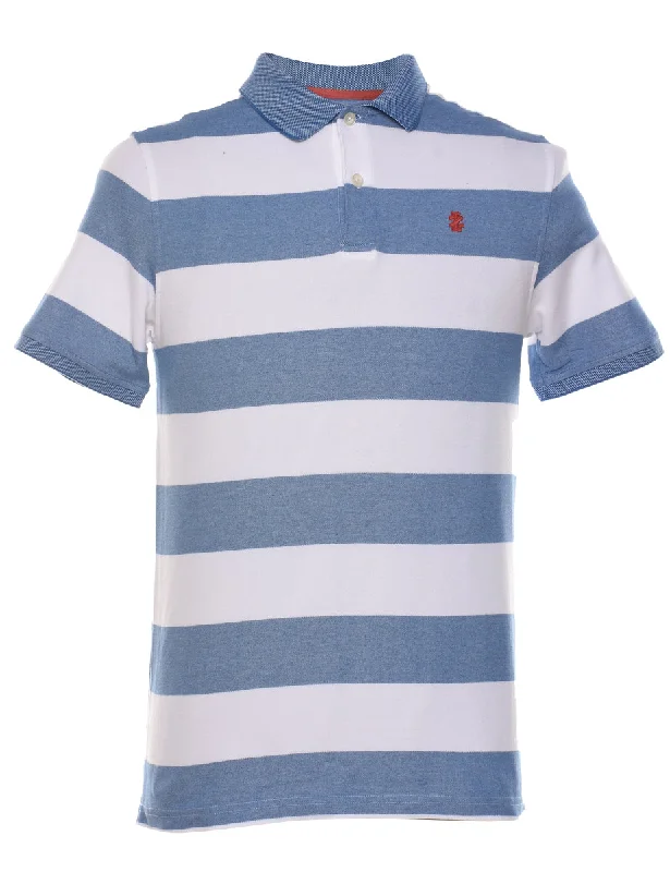 Chic Comfort Izod White & Blue Striped Polo Shirt - S