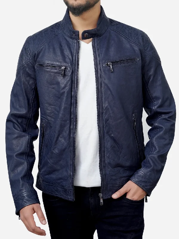 Jasiel Blue Leather Motorcycle Jacket