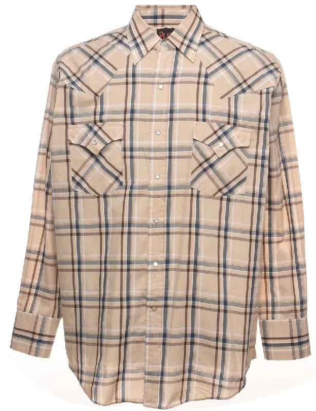 Relaxed Fits Light Brown & Grey Checked Shirt - XL