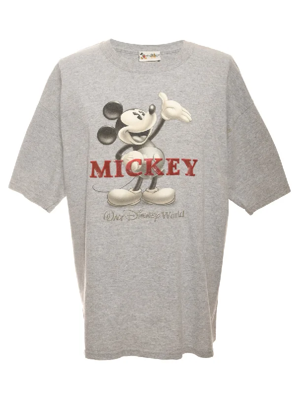 Casual Street Light Grey Disney Mickey Mouse Cartoon T-shirt - L