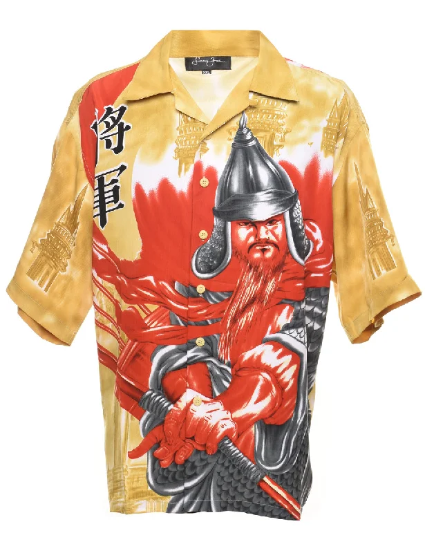 Comfortable Lounge Wear Multi-Colour Graphic Y2K Warrior Design Shirt - XL