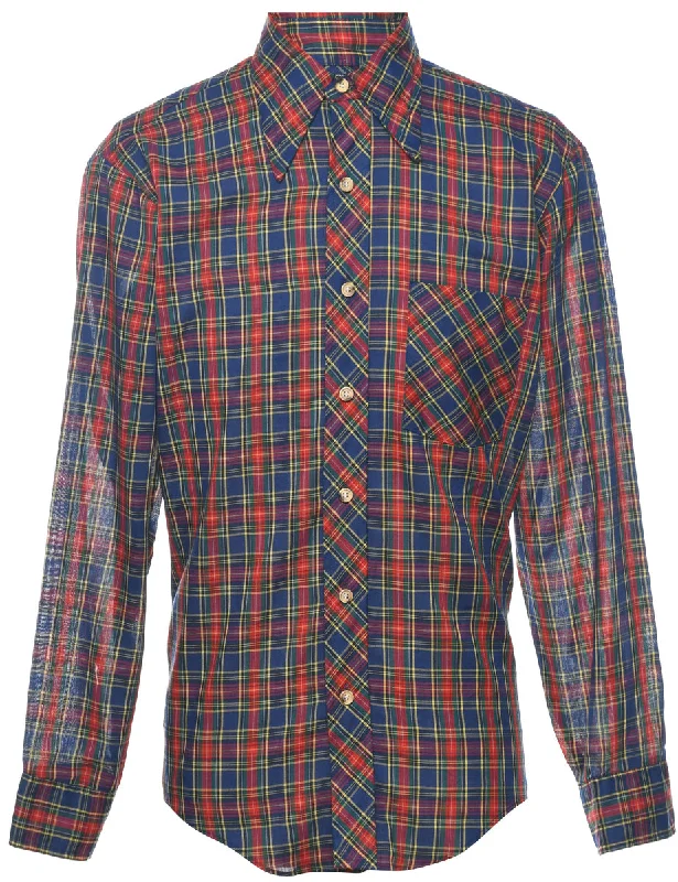 Noble Temperament Navy & Maroon Checked Shirt - M