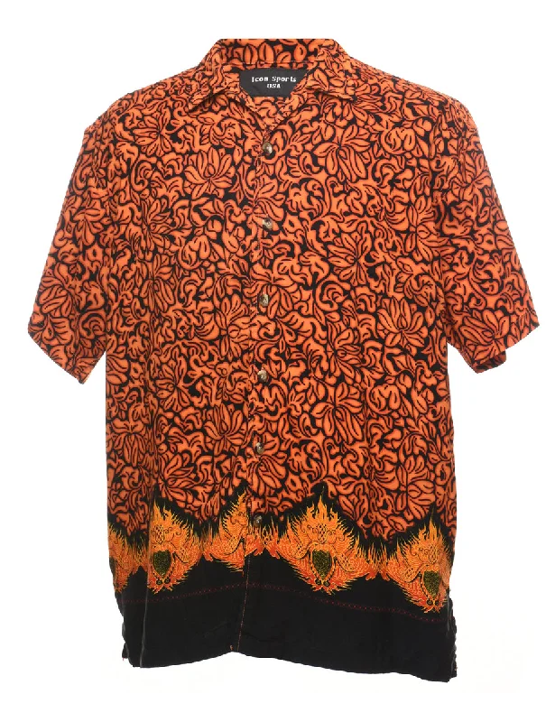 Casual Fit Orange & Black Patterned Shirt - XL