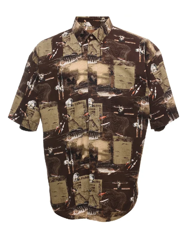 Relaxed Jackets Patterned Short-Sleeved Fish Design Shirt - XL