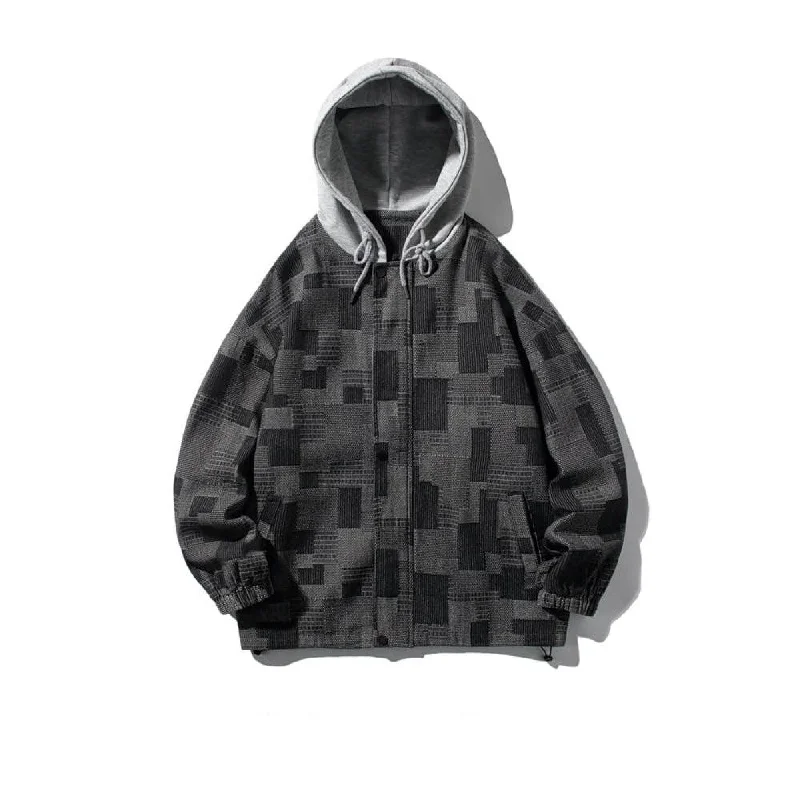 Plaid Hooded Splicing Jacket