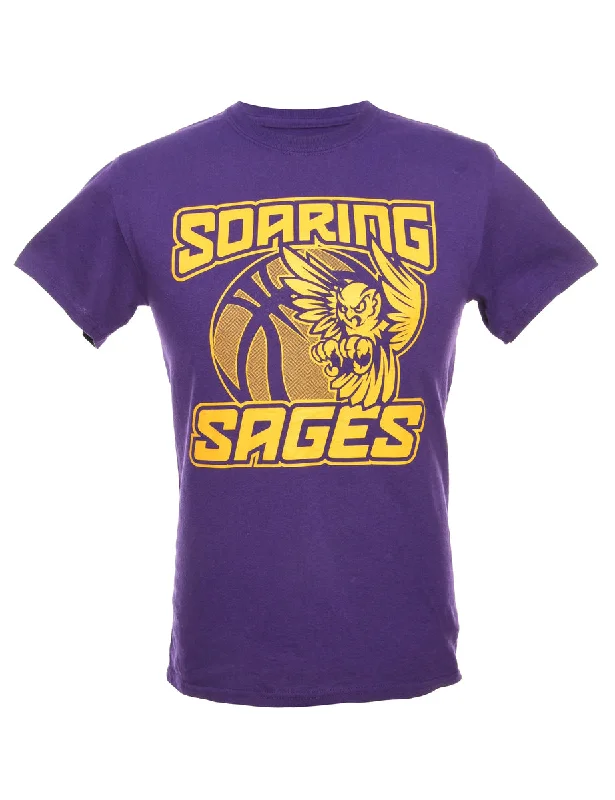 Comfortable And Casual Purple Gildan Soaring Sages Printed T-shirt - S