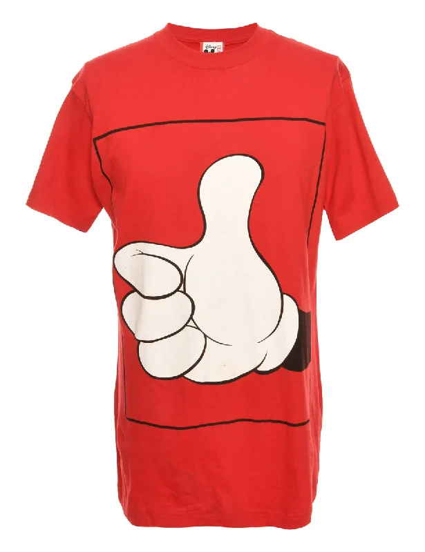 Slim Fit Red Disney Mickey Mouse Printed T-shirt - M