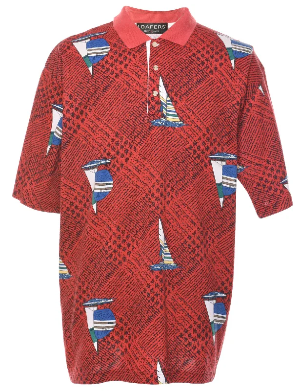 Cozy Layers Red Nautical Design Polo Shirt - XL