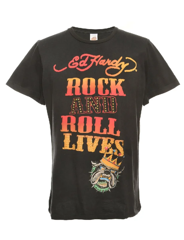 High-end Fabrics Ed Hardy Y2K Rock N Roll Printed T-shirt - L