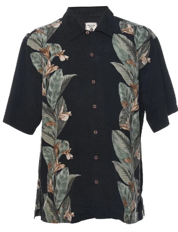 Goddess Style Silk Leafy Print Hawaiian Shirt - L