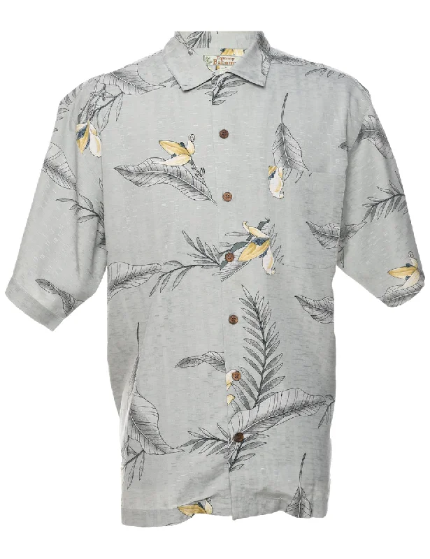 Fashion Classic Silk Leafy Print Hawaiian Shirt - M