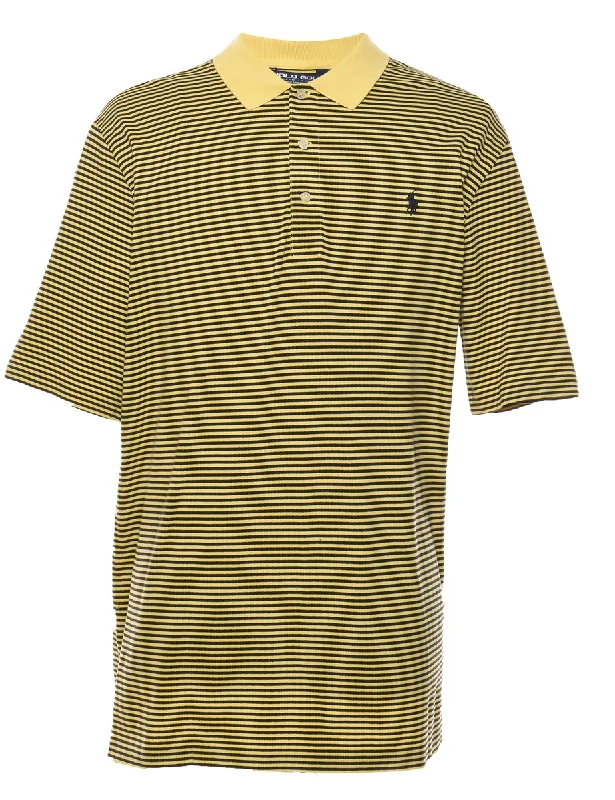 Cozy Sweaters Striped Nike Golf Design Black & Yellow Polo Shirt - XL