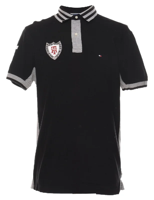 Soft Style Tommy Hilfiger Black Embroidered Polo Shirt - L