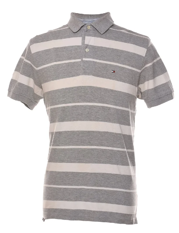 Breathable Comfort Tommy Hilfiger Grey Striped Polo Shirt - M