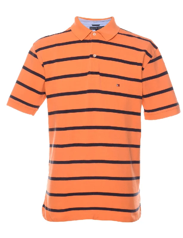 Trendy Wear Tommy Hilfiger Navy & Orange Striped Polo Shirt - L
