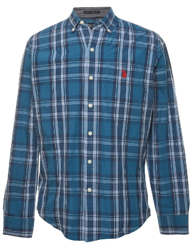 Classic And Versatile U.S. Polo Assn. Teal Checked Shirt - S