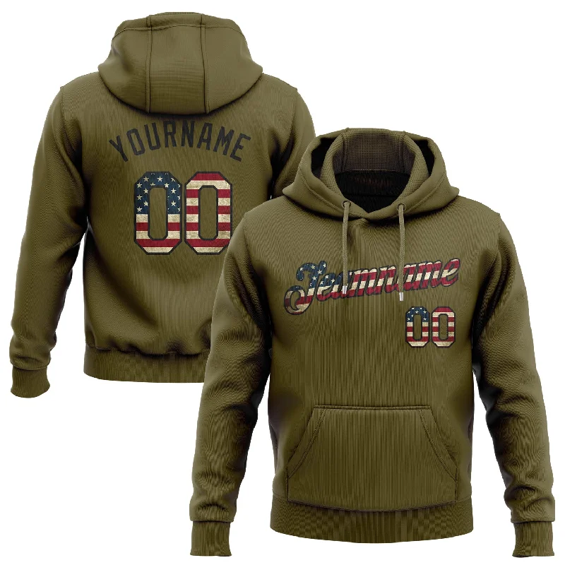 Classic Series Custom Stitched Olive Vintage USA Flag-Black Sports Pullover Sweatshirt Salute To Service Hoodie Classic Series Custom Stitched Olive Vintage USA Flag-Black Sports Pullover Sweatshirt Salute To Service Hoodie
