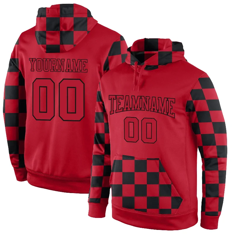Lace Design Custom Stitched Red Red-Black Sports Pullover Sweatshirt Hoodie