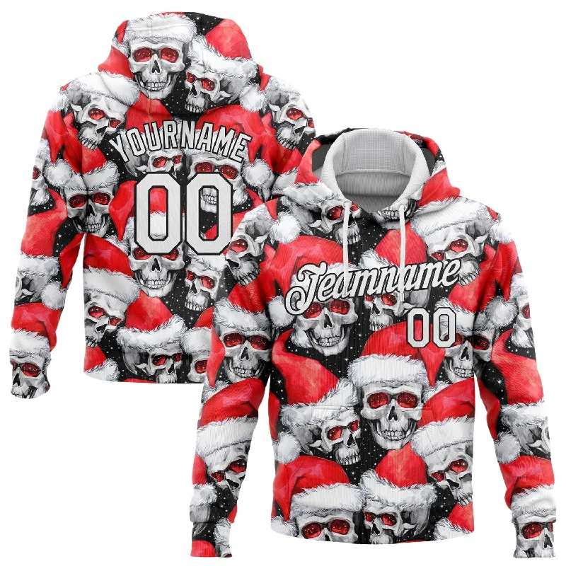 Soft Wearables Custom Stitched Red White-Black 3D Skulls And Christmas Santa's Hat Sports Pullover Sweatshirt Hoodie Soft Wearables Custom Stitched Red White-Black 3D Skulls And Christmas Santa's Hat Sports Pullover Sweatshirt Hoodie
