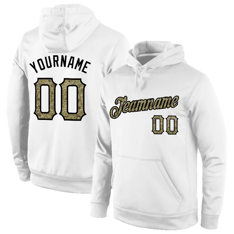Outdoor Trend Custom Stitched White Camo-Black Sports Pullover Sweatshirt Hoodie