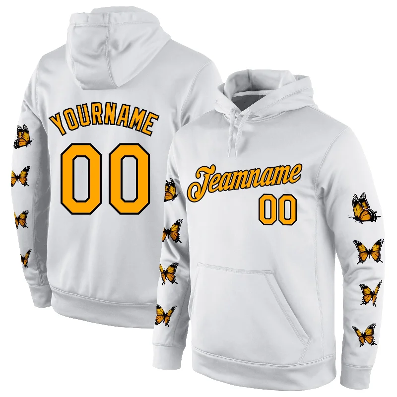 Energy Wear Custom Stitched White Gold-Black 3D Pattern Design Butterfly Sports Pullover Sweatshirt Hoodie Energy Wear Custom Stitched White Gold-Black 3D Pattern Design Butterfly Sports Pullover Sweatshirt Hoodie