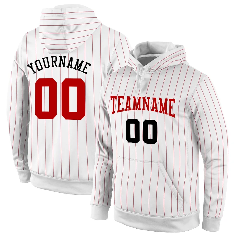 Personalized Wear Custom Stitched White Red Pinstripe Red-Black Sports Pullover Sweatshirt Hoodie Personalized Wear Custom Stitched White Red Pinstripe Red-Black Sports Pullover Sweatshirt Hoodie