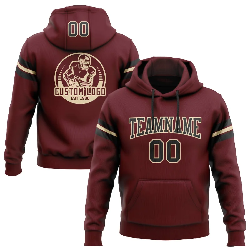 Summer Comfort Custom Stitched Burgundy Black-Cream Football Pullover Sweatshirt Hoodie