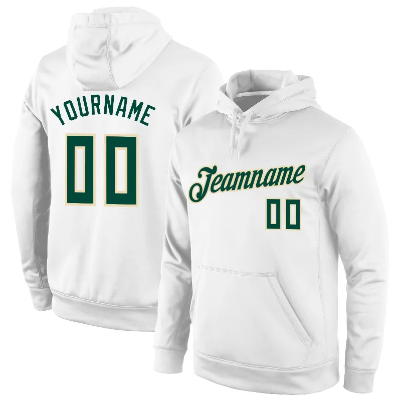 Versatile Items Custom Stitched White Hunter Green-Cream Sports Pullover Sweatshirt Hoodie Versatile Items Custom Stitched White Hunter Green-Cream Sports Pullover Sweatshirt Hoodie