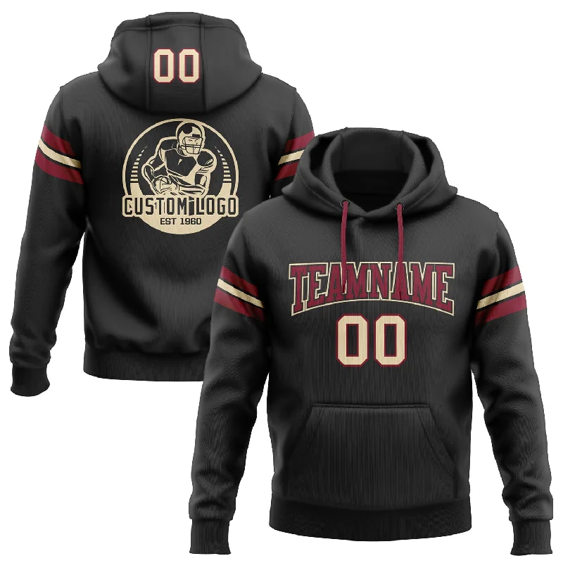 Modern Chic Custom Stitched Black Cream-Crimson Football Pullover Sweatshirt Hoodie