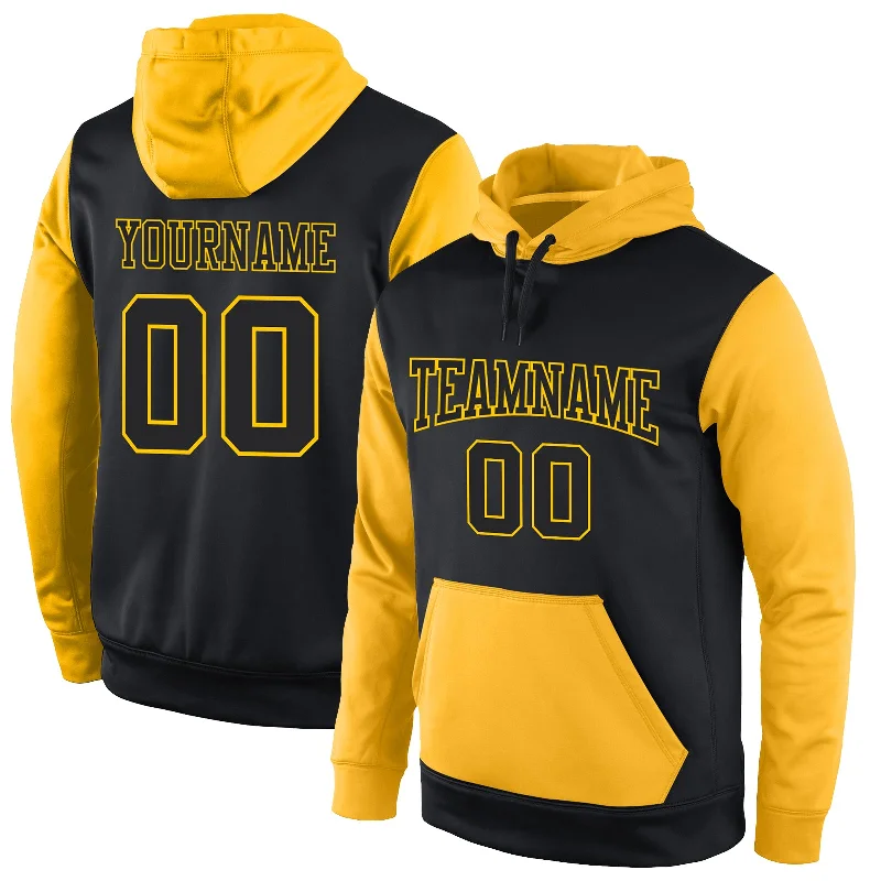 Fresh And Elegant Custom Stitched Black Black-Gold Sports Pullover Sweatshirt Hoodie