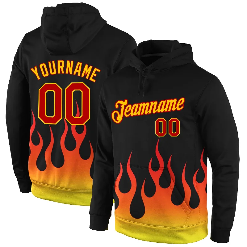 Embroidered Letters Custom Stitched Black Red-Gold 3D Pattern Design Flame Sports Pullover Sweatshirt Hoodie Embroidered Letters Custom Stitched Black Red-Gold 3D Pattern Design Flame Sports Pullover Sweatshirt Hoodie