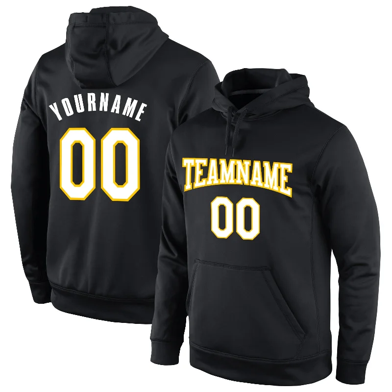 Retro Fashion Custom Stitched Black White-Gold Sports Pullover Sweatshirt Hoodie