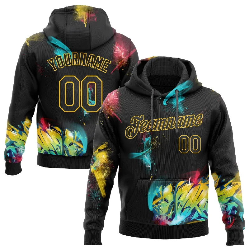 Casual And Versatile Custom Stitched Graffiti Pattern Black-Gold 3D Sports Pullover Sweatshirt Hoodie Casual And Versatile Custom Stitched Graffiti Pattern Black-Gold 3D Sports Pullover Sweatshirt Hoodie
