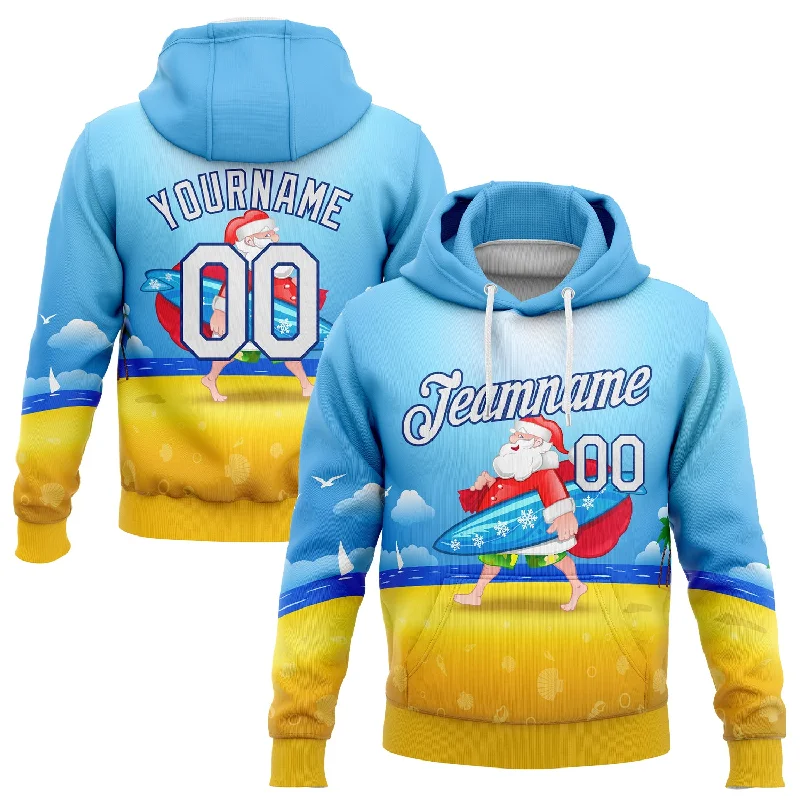 Comfortable Chic Custom Stitched Light Blue White Gold-Royal 3D Tropical Christmas Surfing Santa Sports Pullover Sweatshirt Hoodie Comfortable Chic Custom Stitched Light Blue White Gold-Royal 3D Tropical Christmas Surfing Santa Sports Pullover Sweatshirt Hoodie