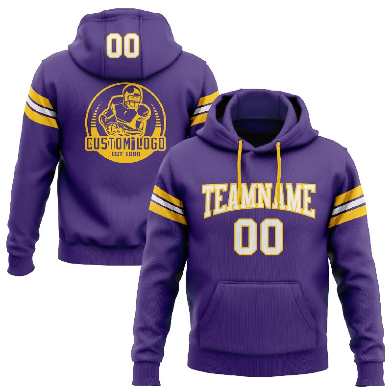Comfortable Looks Custom Stitched Purple White-Gold Football Pullover Sweatshirt Hoodie Comfortable Looks Custom Stitched Purple White-Gold Football Pullover Sweatshirt Hoodie