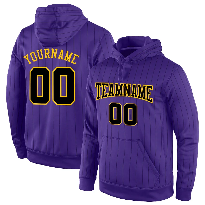 Classic Style Custom Stitched Purple Black Pinstripe Black-Gold Sports Pullover Sweatshirt Hoodie