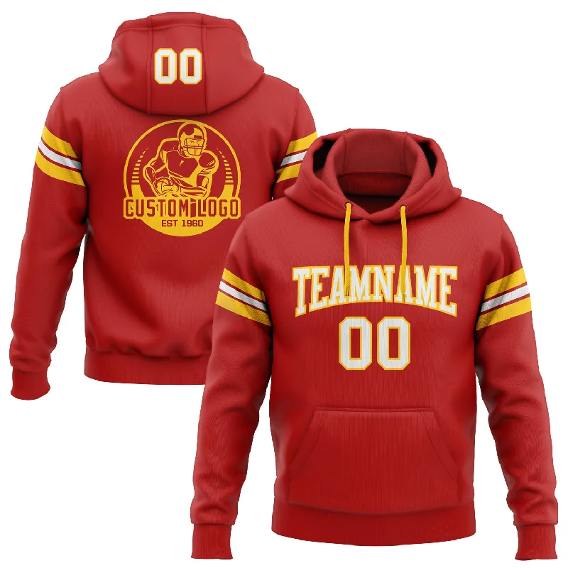 Casual Chic Wear Custom Stitched Red White-Gold Football Pullover Sweatshirt Hoodie